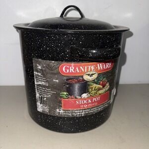 Vintage 12 Quart Enamelware Graniteware Canning Stock Pot with Lid